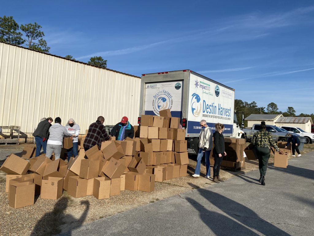 Set up of food distribution at the NWFL Fairgrounds